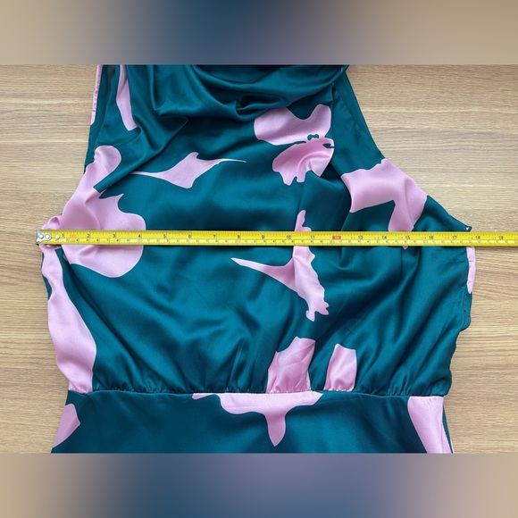 Anabelle Mock Neck Satin Midi Dress US M Teal Pink Mock Neck Cocktail Wedding - Picture 7 of 12